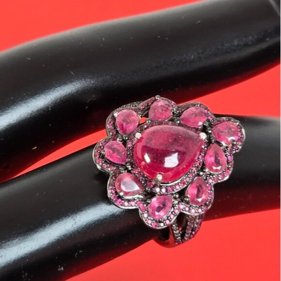 925 Sterling Silver Ring SZ 7 with Natural Ruby Gemstones - Picture 6 of 8